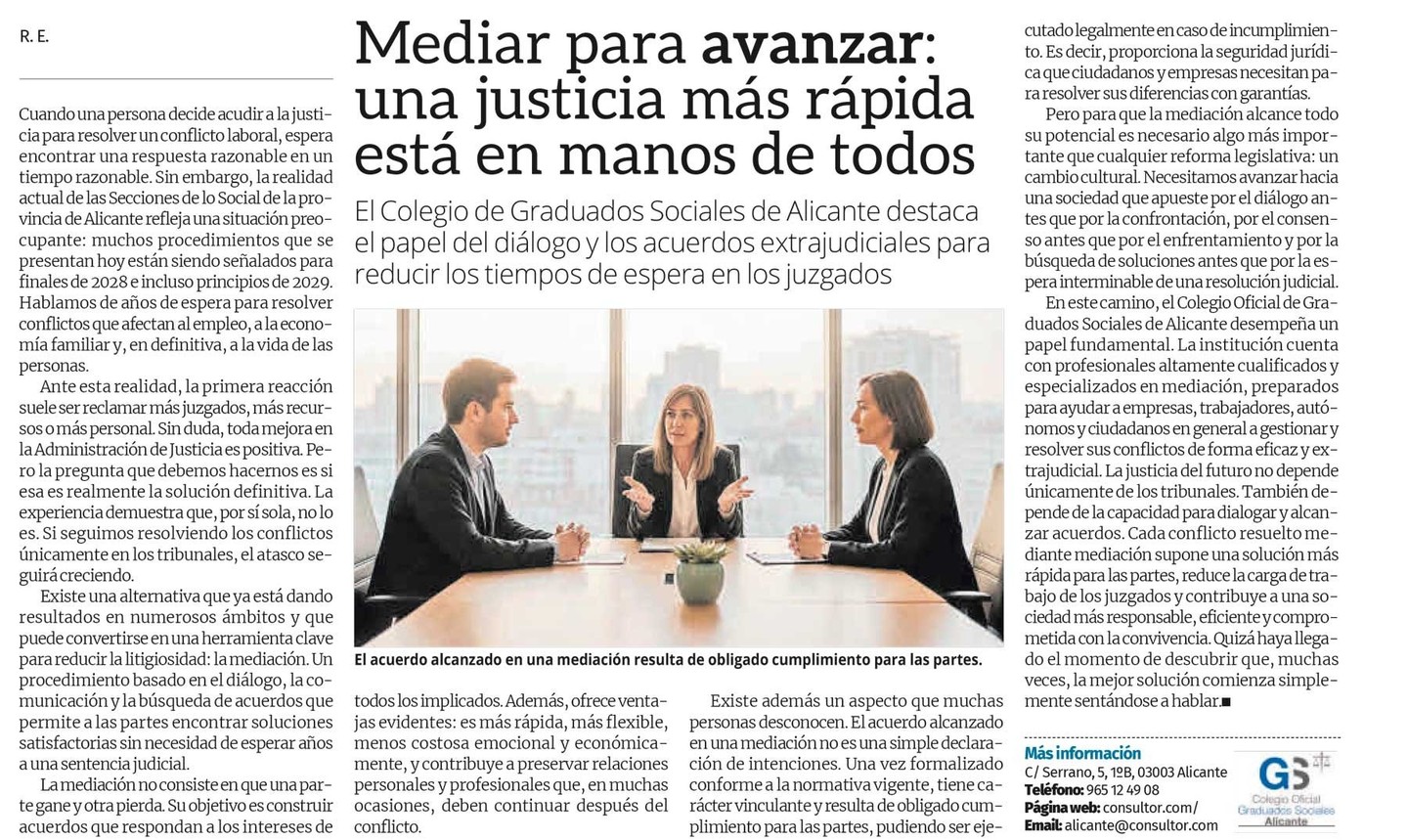 Mediar para avanzar: una justicia más rápida está en manos de todos https://www.informacion.es/economia/2026/06/27/mediar-avanzar-justicia-rapida-manos-bc-131487546.html Artículo de…